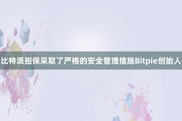 比特派担保采取了严格的安全管理措施Bitpie创始人