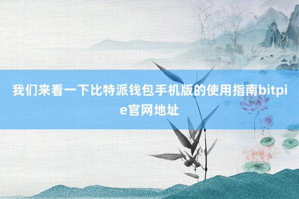 我们来看一下比特派钱包手机版的使用指南bitpie官网地址